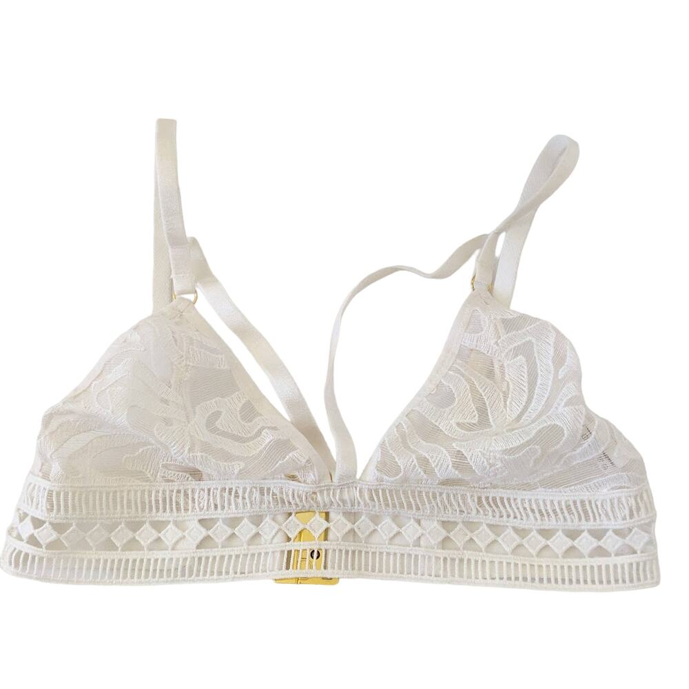 Missguided Womens Bralette Lace Bra Size 4 XS S White Sexy Strappy Cage Lingerie